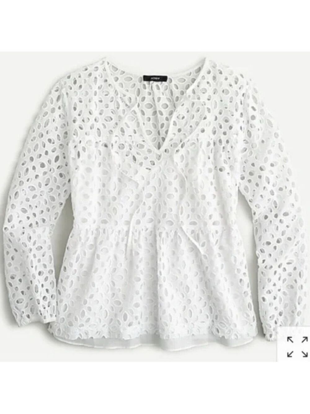 J Crew Tiered Babydoll White Eyelet Beachy Cottagecore Blouse Top M - Picture 1 of 8